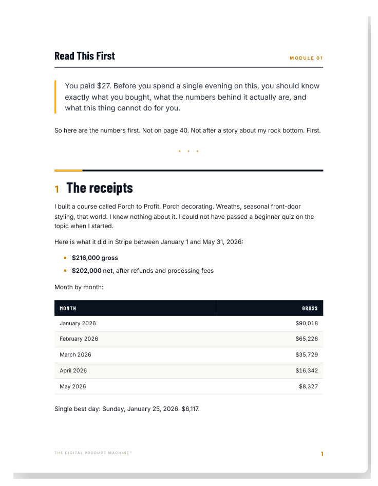 Module 1, the receipts page